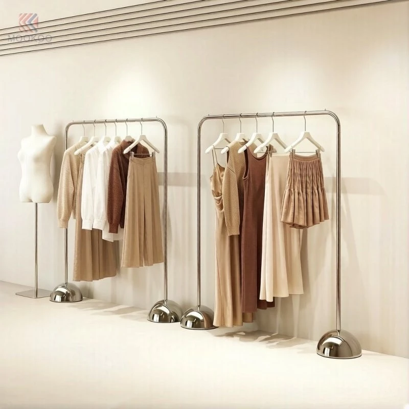 MOOKOO Customized Stainless Steel Clothing Display Rack Set Easy Assembly Modern Boutique Retail Counter Tiered Design Silver best