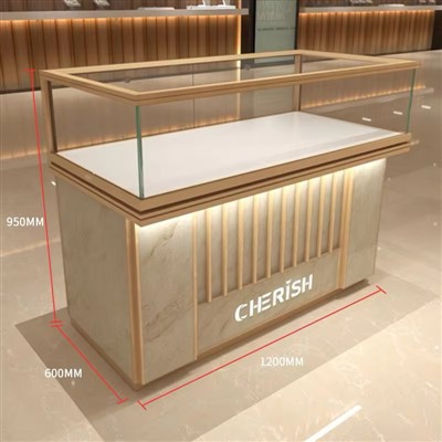 Modern Luxe Dual-Champagne Selesai-Gilded Vertical-Accented Countertop Transparent Glass-Ambien Tertutup-Lt Curated Console Showcase Console Barang Kemas