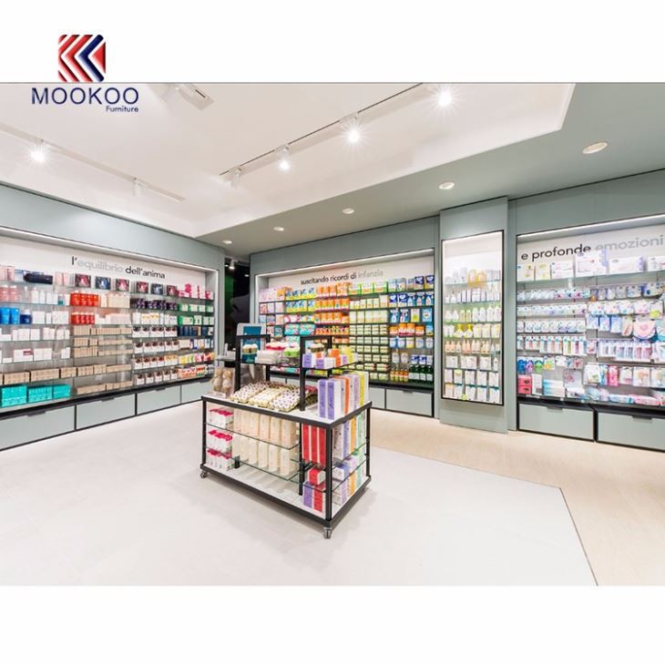 Drug Store Wall Display Shelves Checkout Counter Design