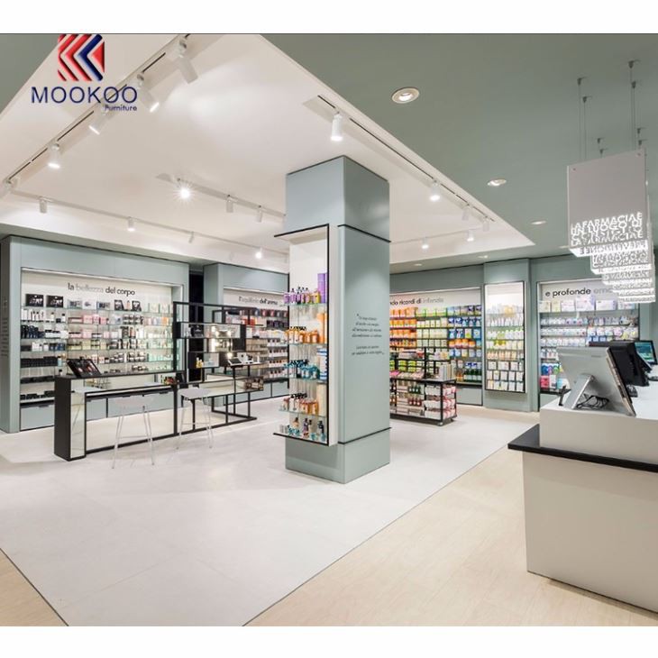 Drug Store Wall Display Shelves Checkout Counter Design