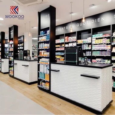 Kedai Farmasi Borong Rak Paparan Kaunter Kayu